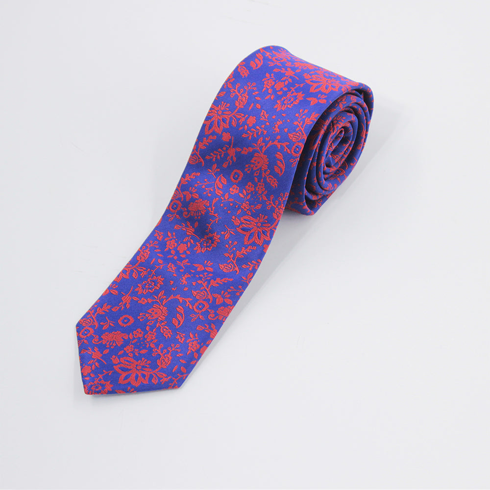 BLUE AND RED FLORA NECKTIE