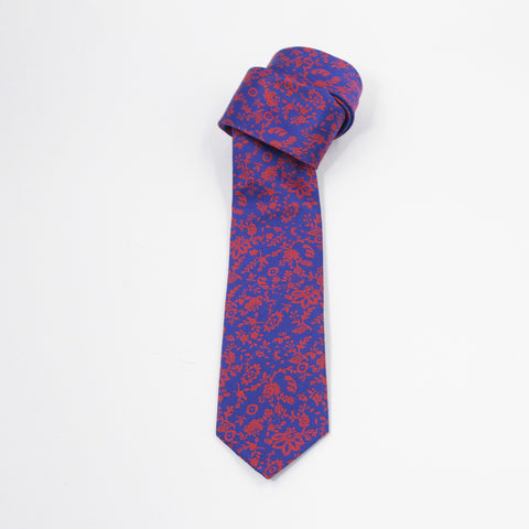 BLUE AND RED FLORA NECKTIE