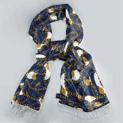 BLUE AND GOLD CHAIN SILK SCARF & POCKET SQUARE SET