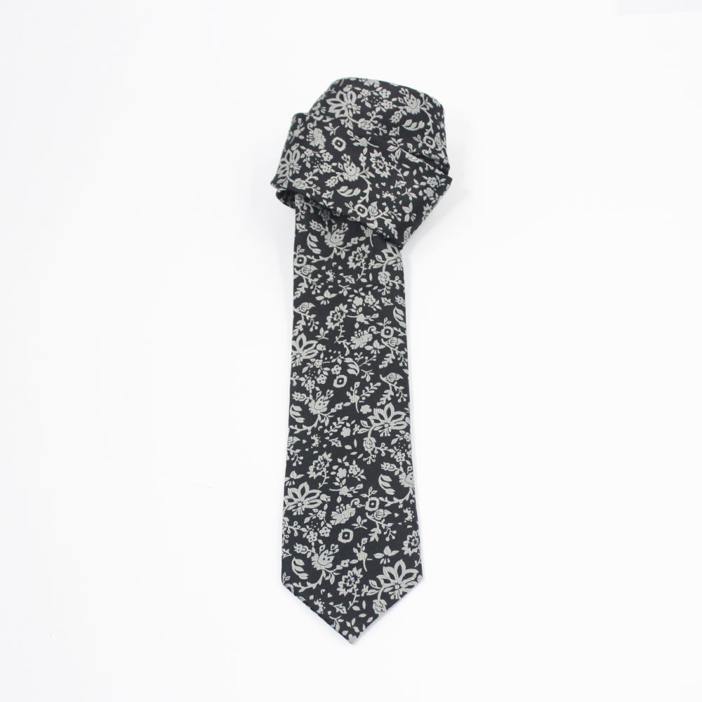 CHARCOAL FLORAL NECKTIE