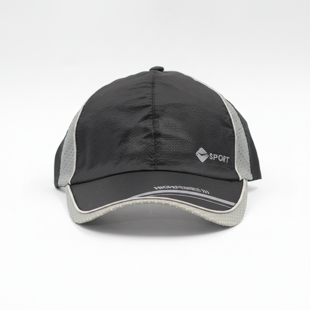 Charcoal Black Parachute Sports Cap - Enhanced