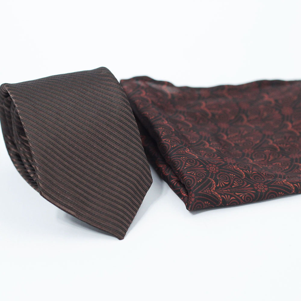 DEEP BROWN STRIPED TIE SET