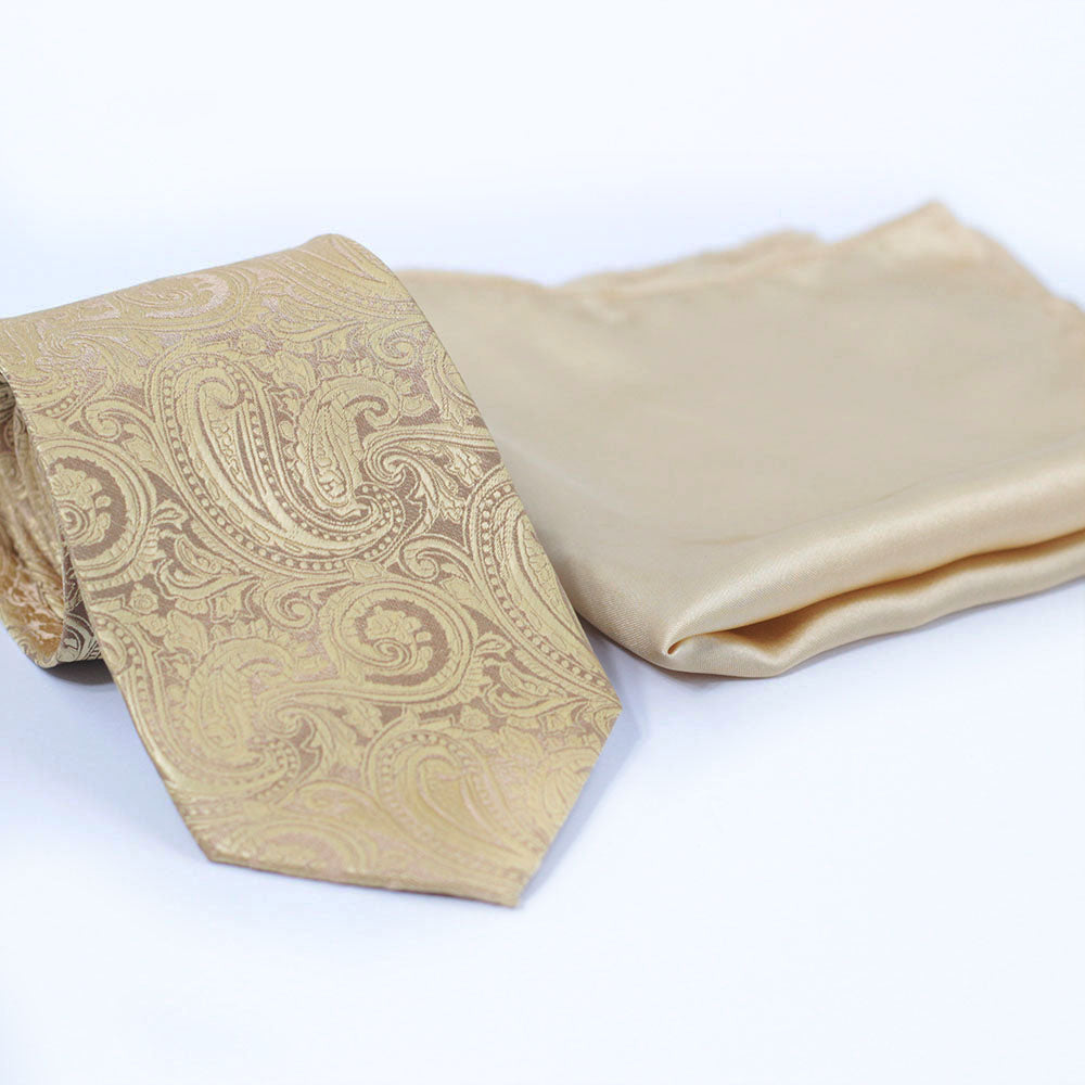 GOLDEN PAISLEY FESTIVE TIE AND POCKET SQUARE SET