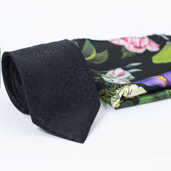 BLOSSOMED ROSES POCKET SQUARE AND TIE SET