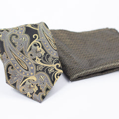 GOLD & BLACK PAISLEY FESTIVE TIE SET