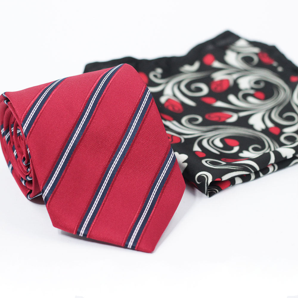 THE RED & BLACK STRIPED TIE SET