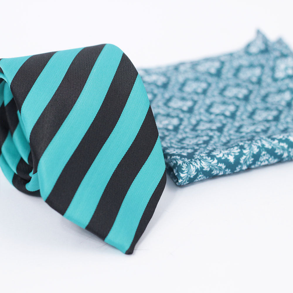 THE CYAN BLUE & BLACK STRIPED TIE SET