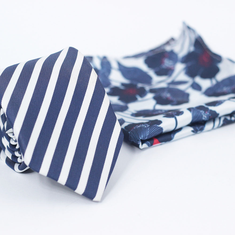 ROYAL BLUE & WHITE STRIPED TIE SET