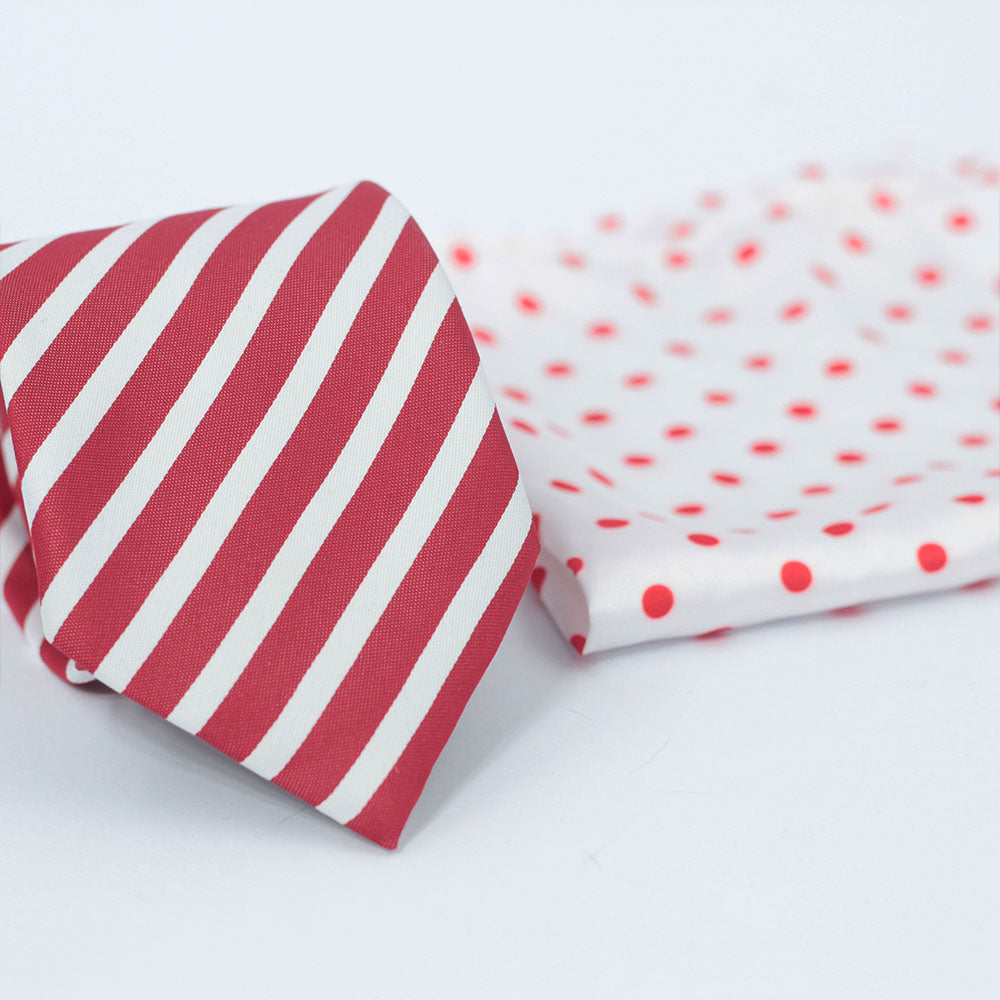 ROYAL RED & WHITE STRIPED TIE SET