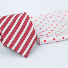 ROYAL RED & WHITE STRIPED TIE SET