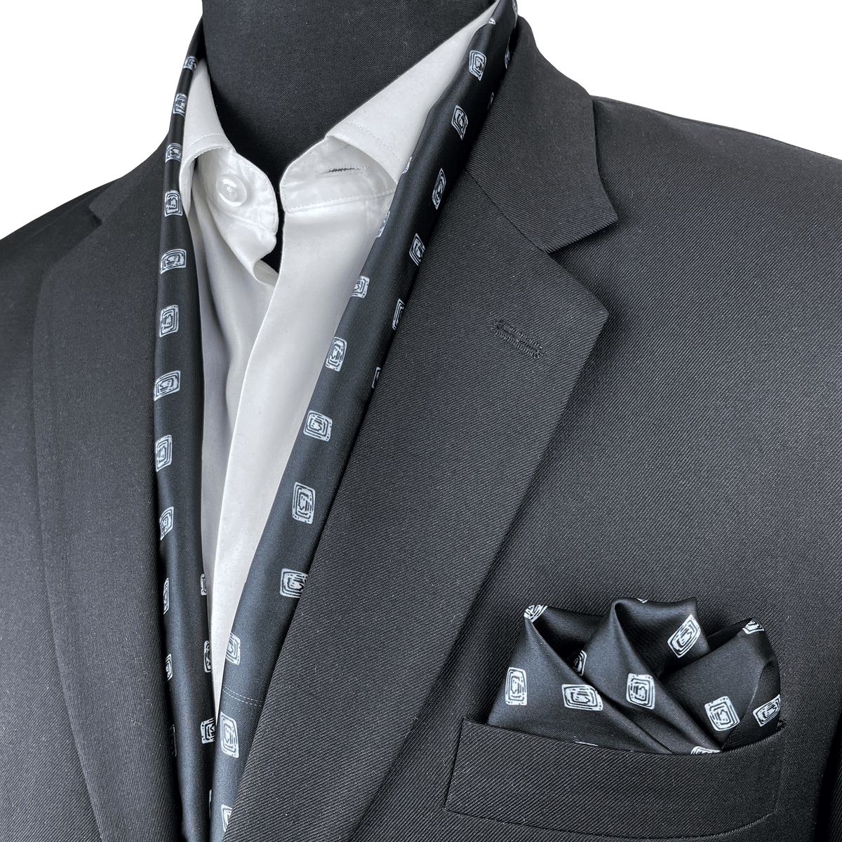 BLACK DIAMOND SILK SCARF  & POCKET SQUARE SET