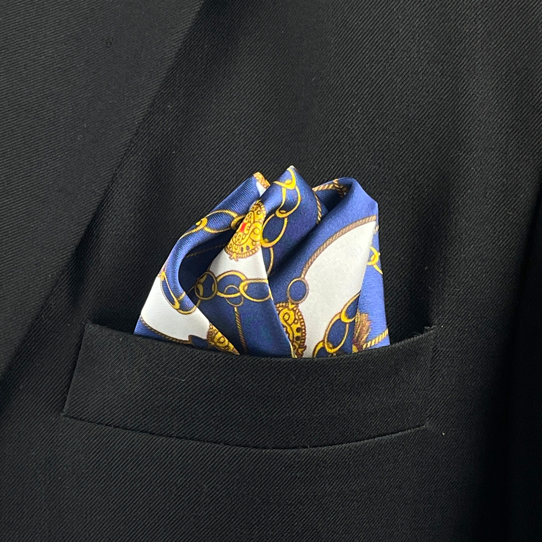 BLUE GOLD CHAIN SILK POCKET SQUARE Threaditionz