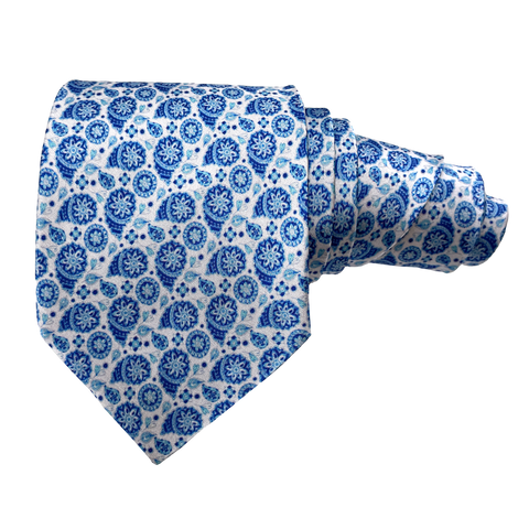 Mini white & blue floral Necktie