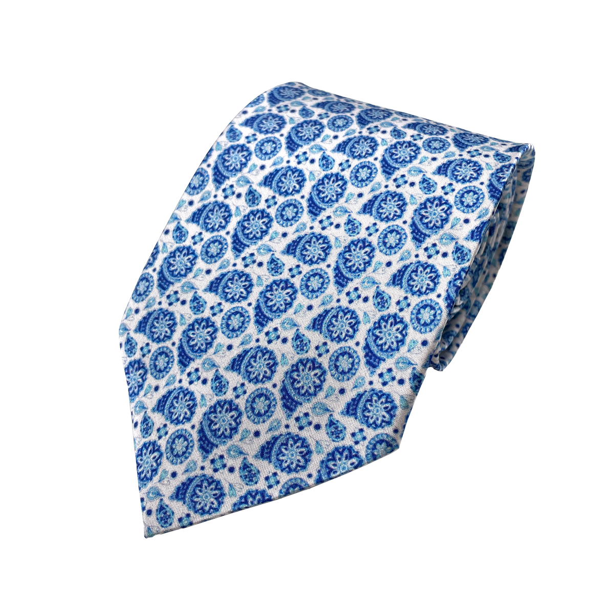 Mini white & blue floral Necktie