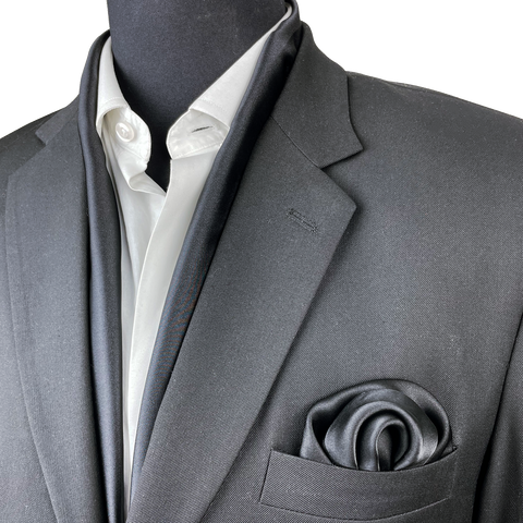 JET BLACK SILK SCARF & POCKET SQUARE SET
