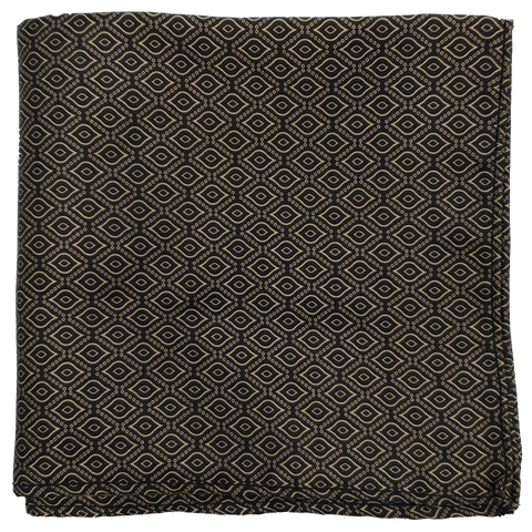BLACK & GOLD DIAMOND PATTERN SILK CRAVAT & POCKET SQUARE SET