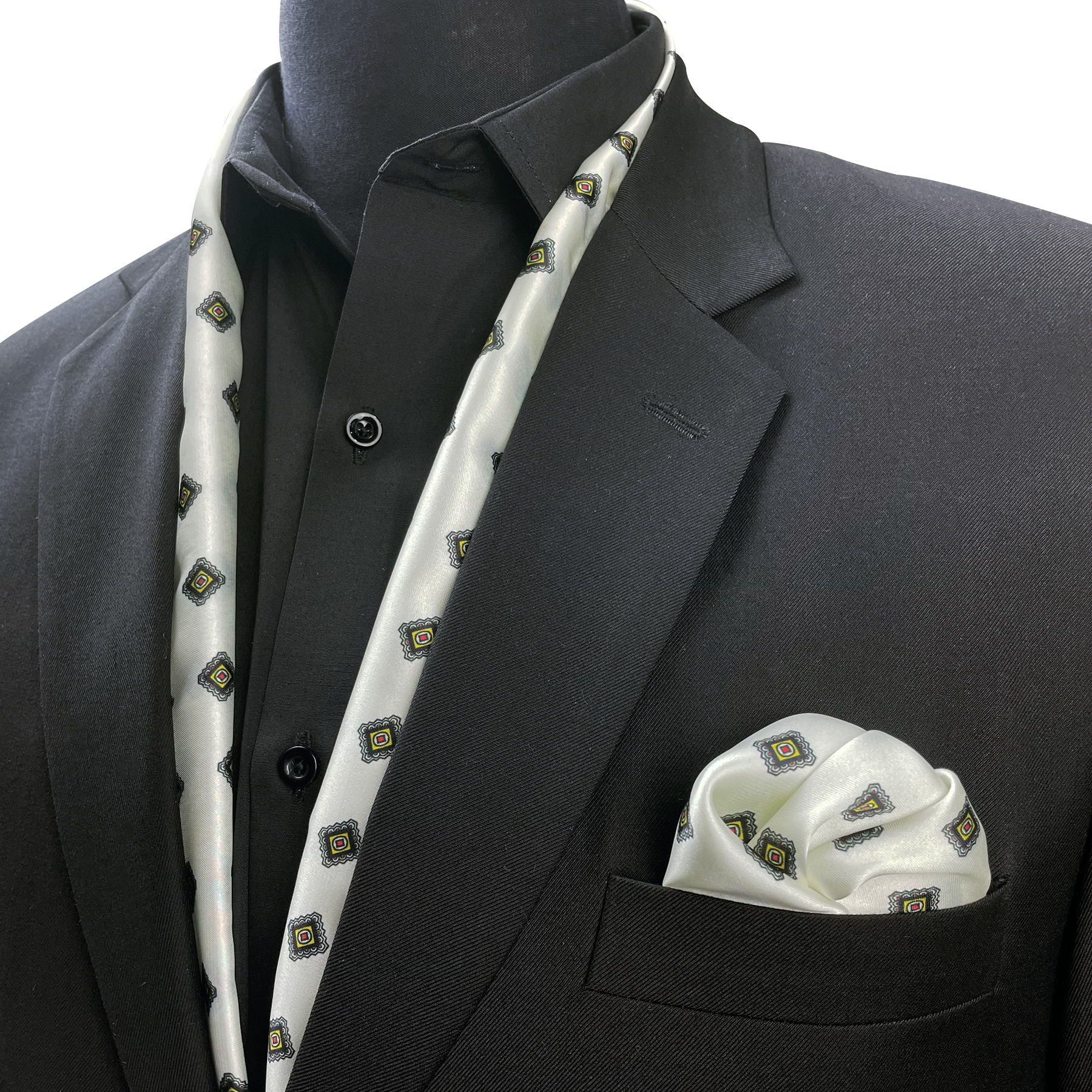 MAGIC BLACK SILK SCARF & POCKET SQUARE SET