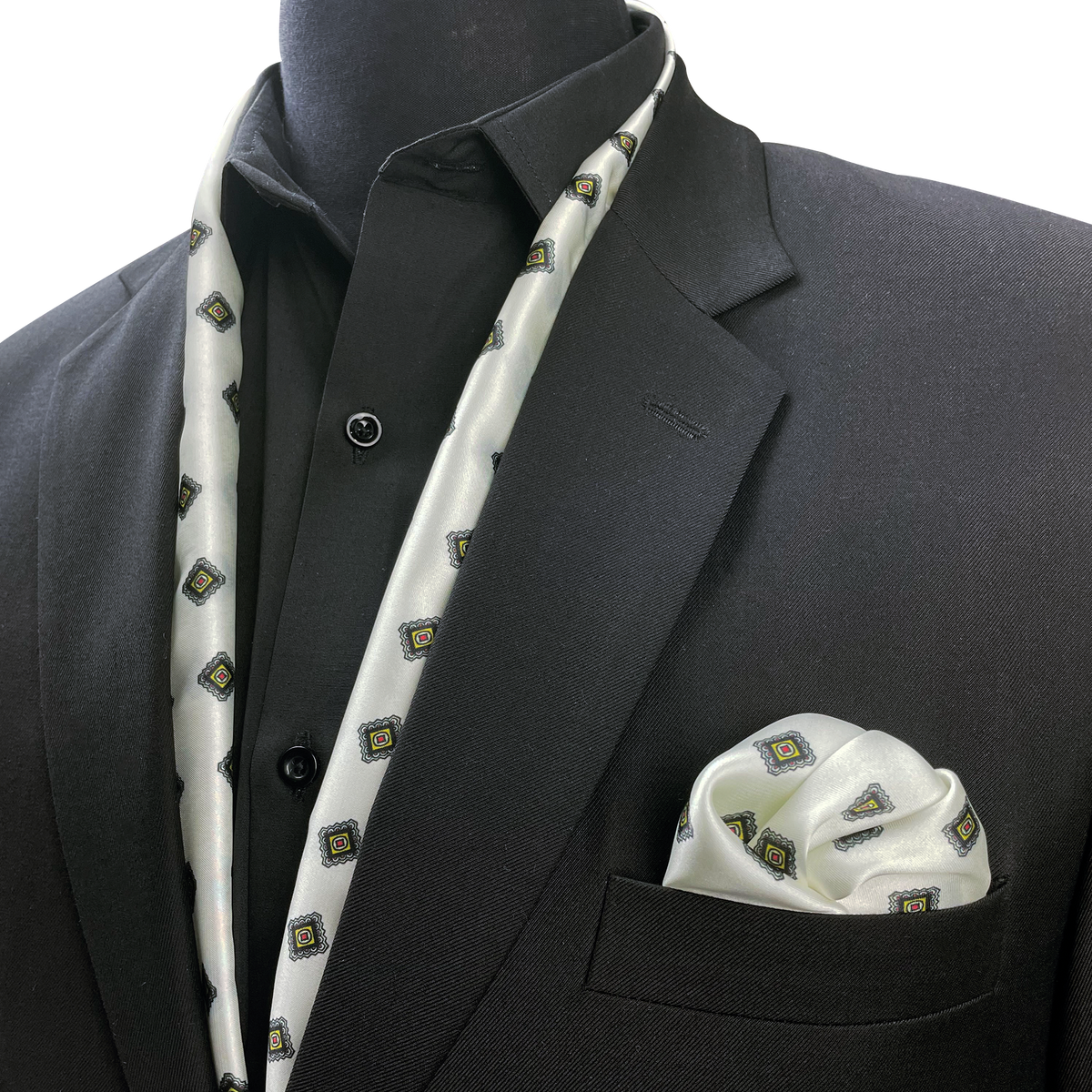 MAGIC BLACK SILK SCARF & POCKET SQUARE SET