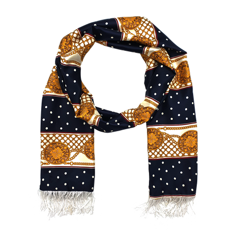 Blue & Gold Medal Silk Scarf