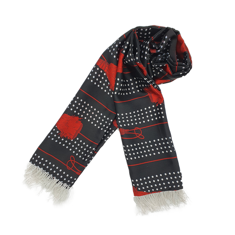 Black & Red Tassels Silk Scarf
