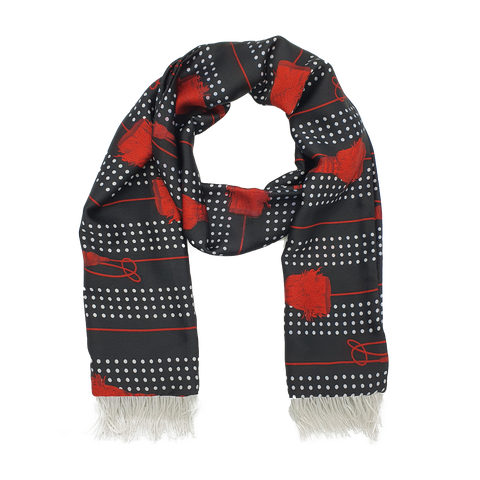 Black & Red Tassels Silk Scarf