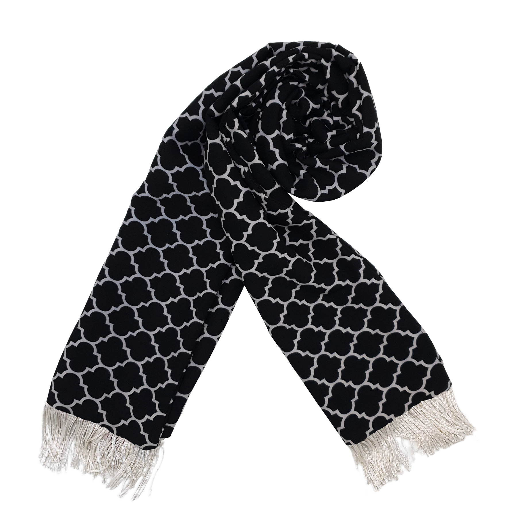 Black White Tartan Silk Men Scarf