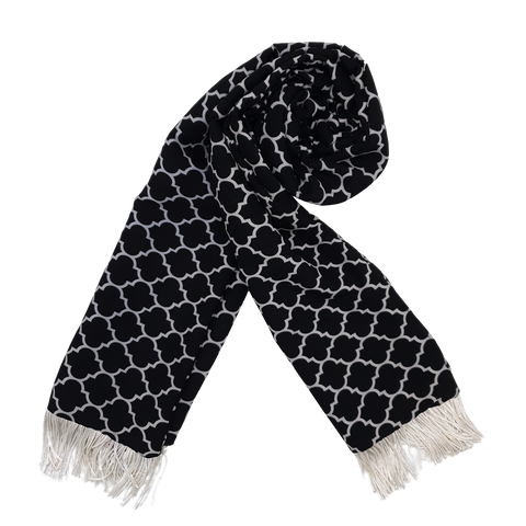 Black White Tartan Silk Scarf