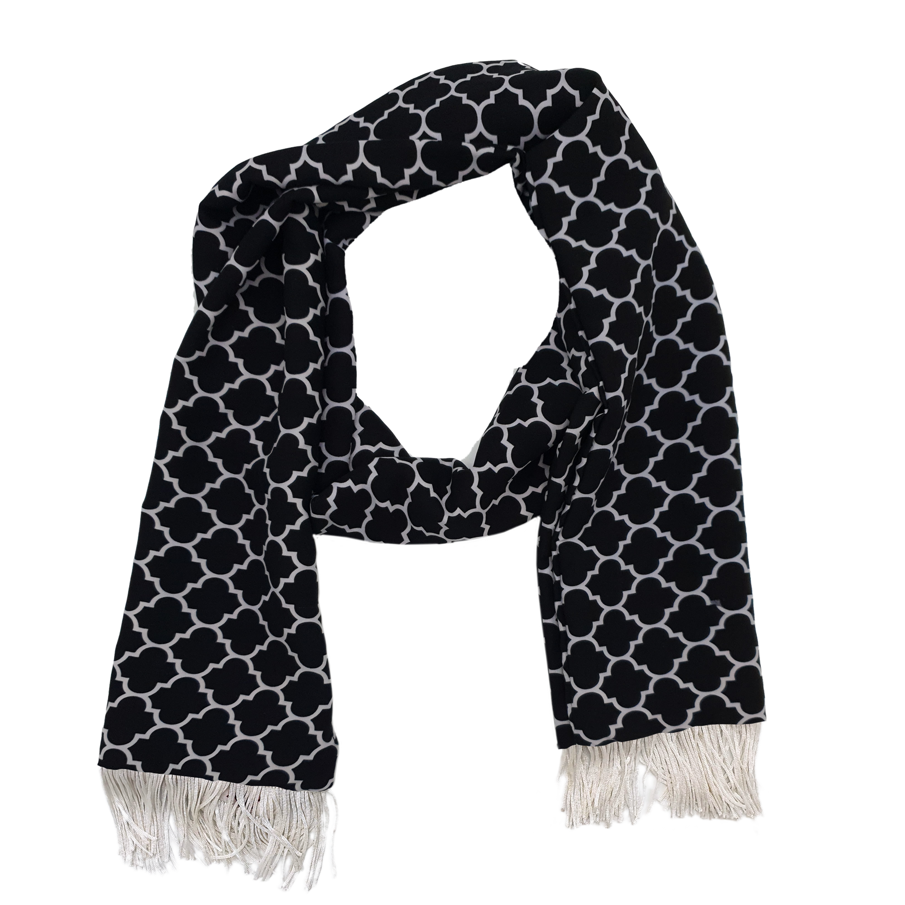 Black White Tartan Silk Men Scarf