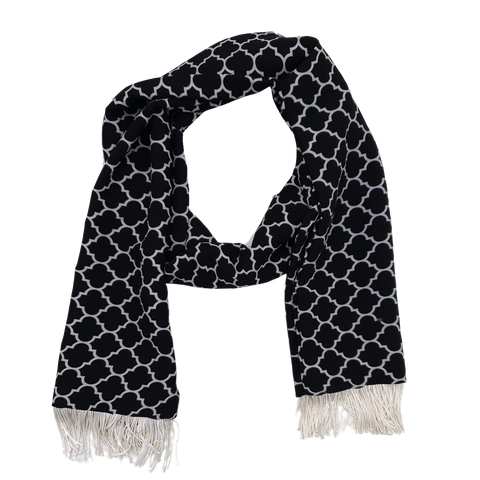 Black White Tartan Silk Scarf