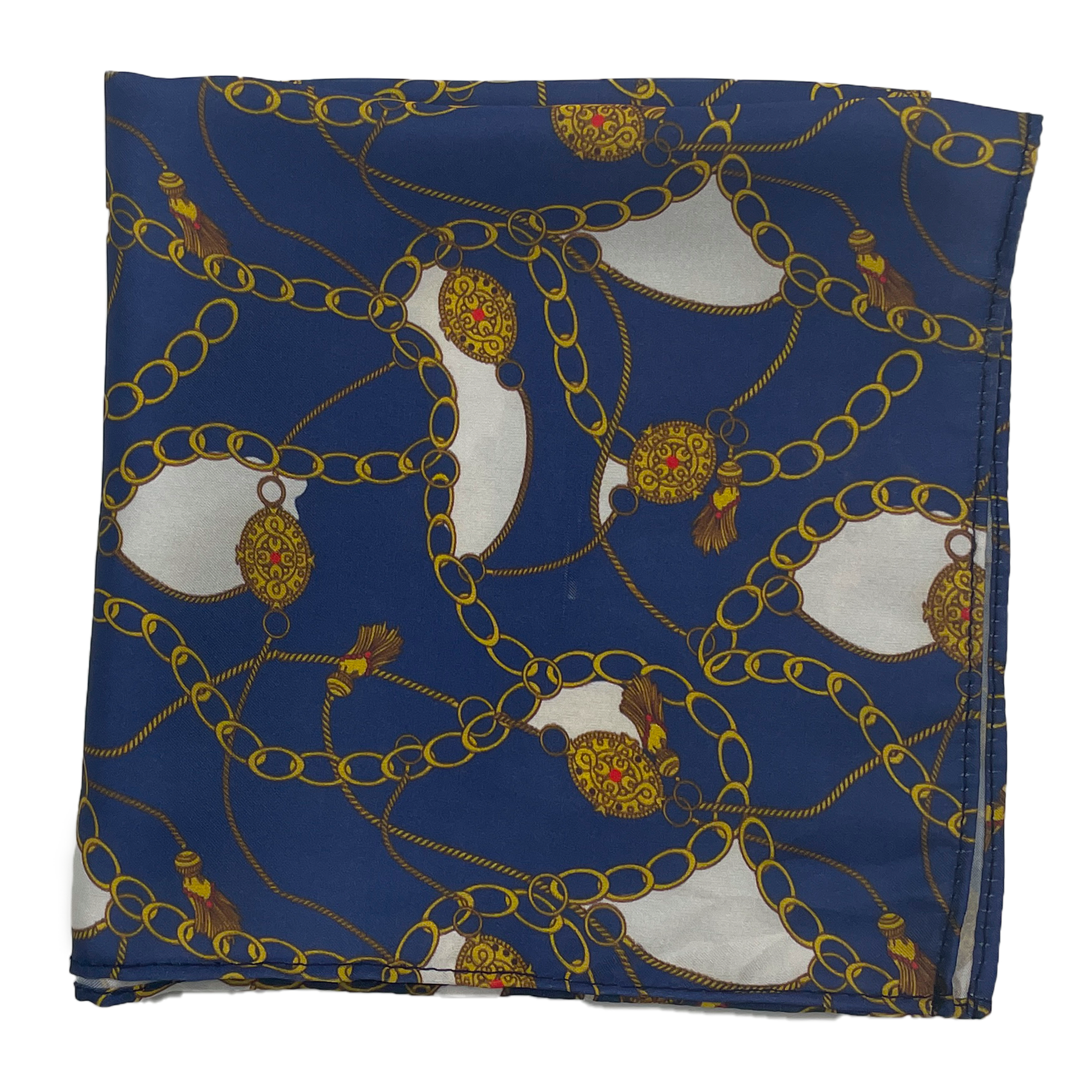 BLUE & GOLD CHAIN SILK POCKET SQUARE