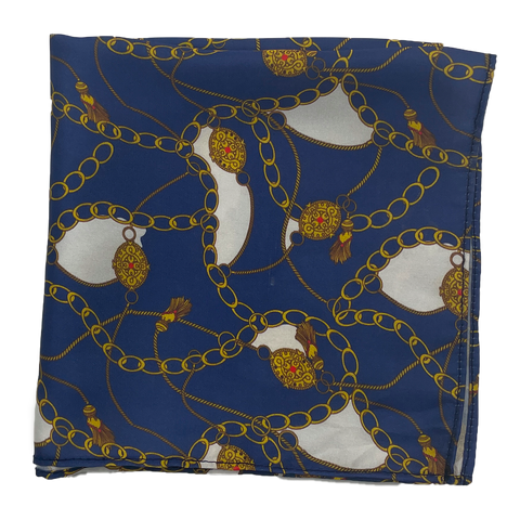 Blue & Gold Chain Silk Pocket Square