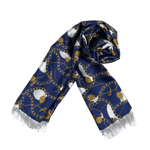 Blue & Gold Chain Silk Scarf