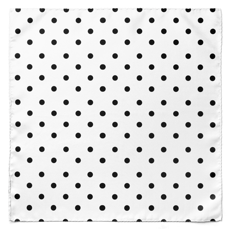 White with Black Polka Dot Silk Pocket Square