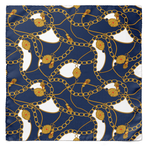 Blue & Gold Chain Silk Pocket Square