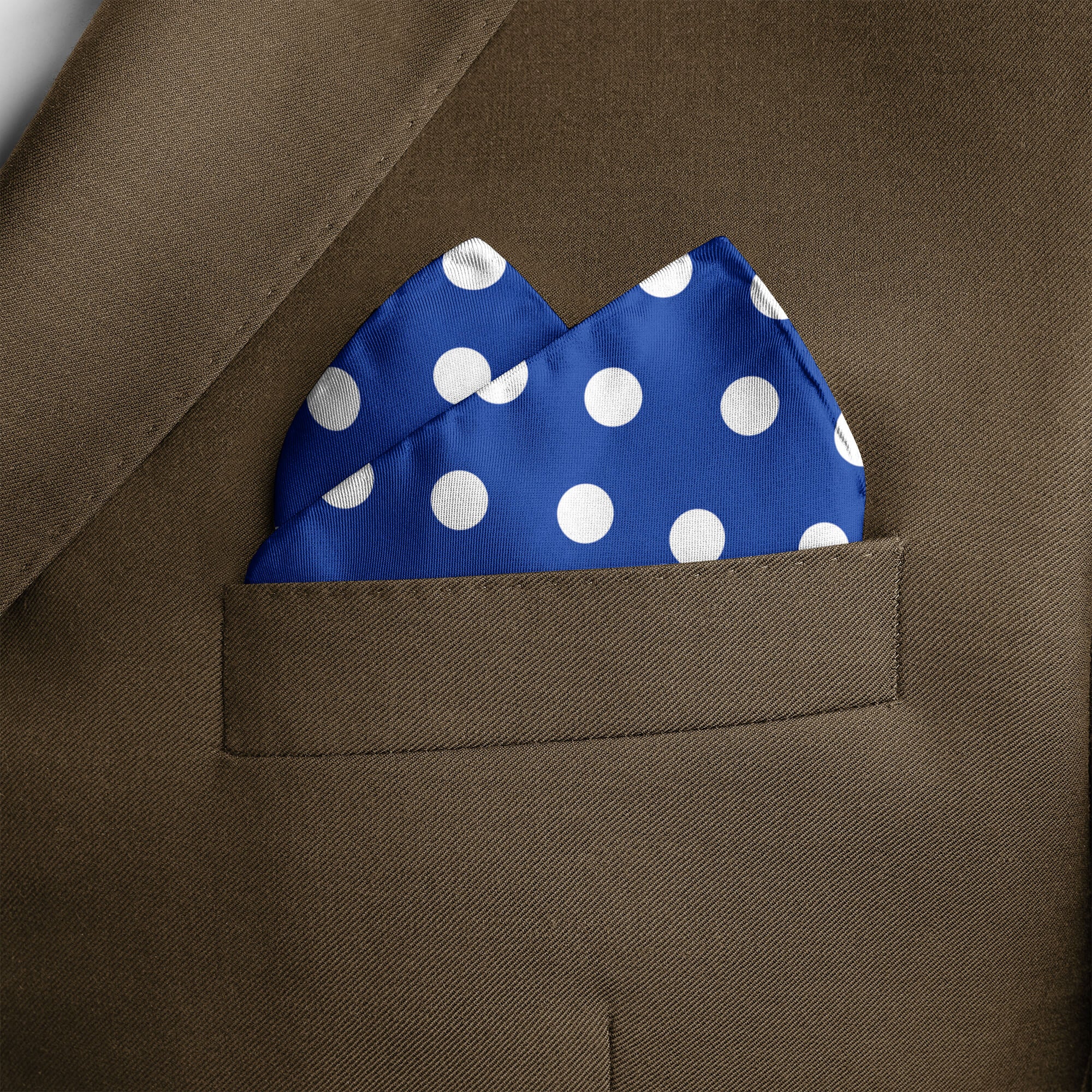 BLUE WITH WHITE POLKA SILK POCKET SQUARE