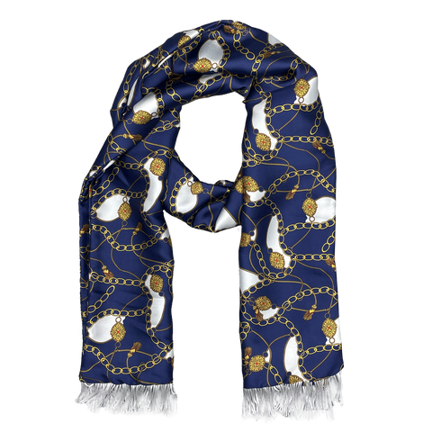 Blue & Gold Chain Silk Scarf