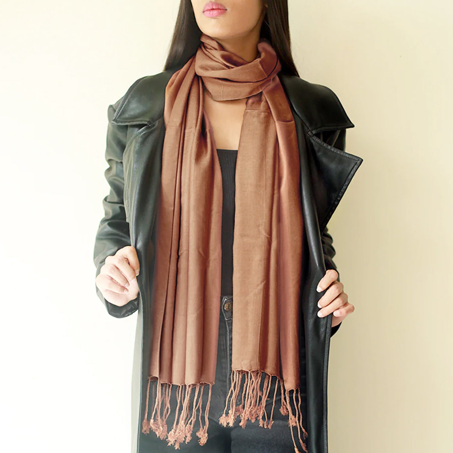 CARAMEL BROWN LAWN SCARF