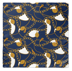 BLUE AND GOLD CHAIN SILK SCARF & POCKET SQUARE SET