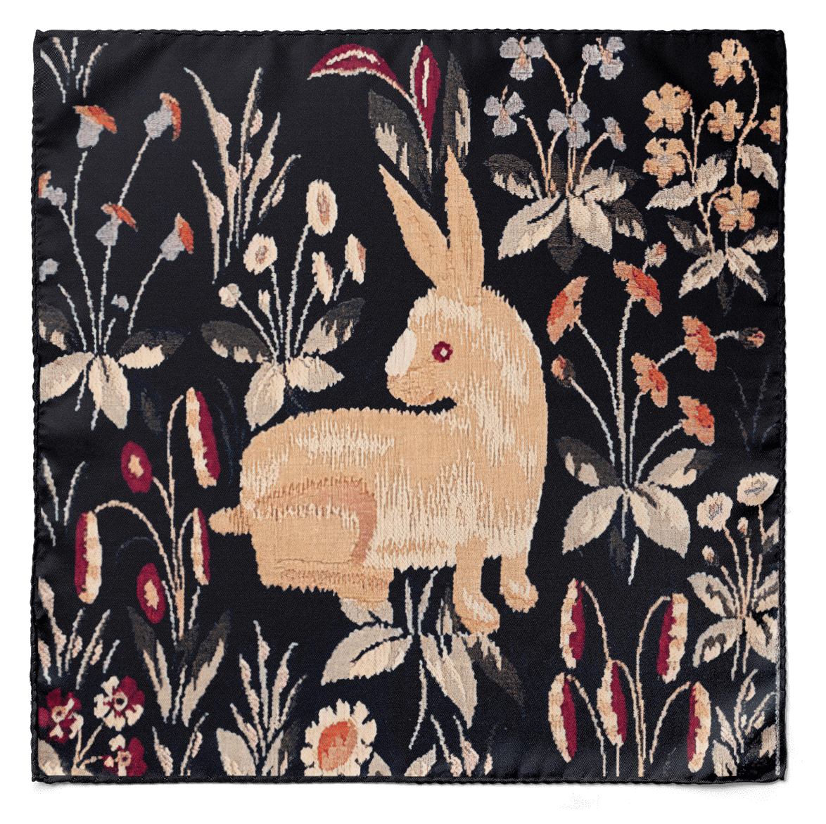 WINTER RABBIT SILK POCKET SQUARE