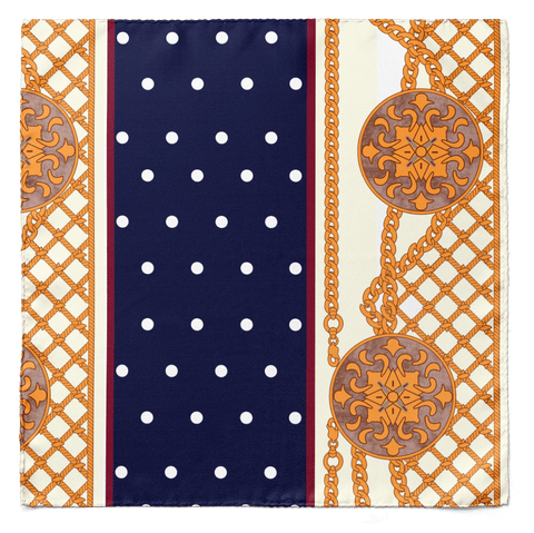 BLUE & GOLD MEDAL SILK POCKET SQUARE