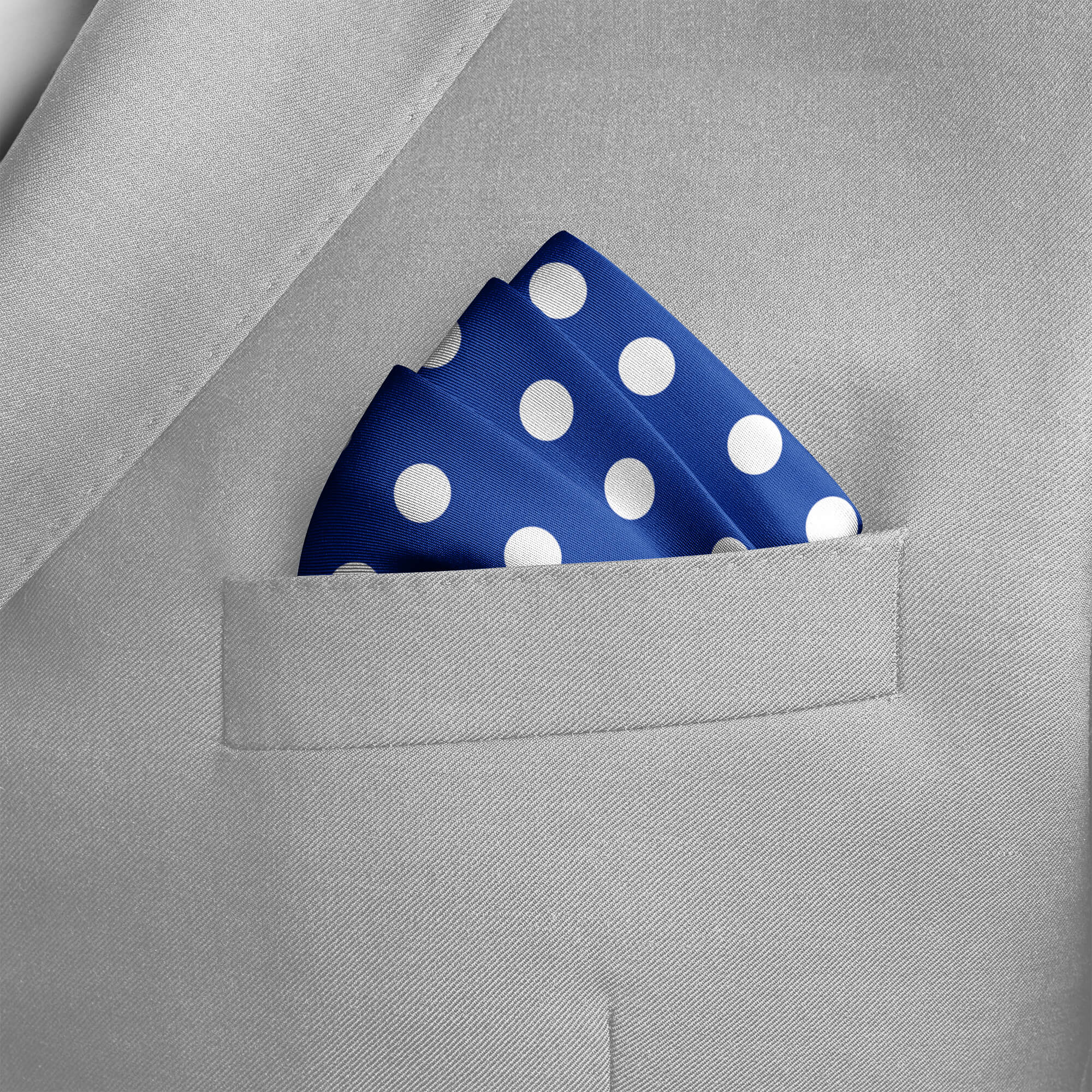 BLUE WITH WHITE POLKA SILK POCKET SQUARE