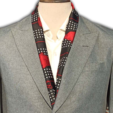 Black & Red Tassels Silk Scarf