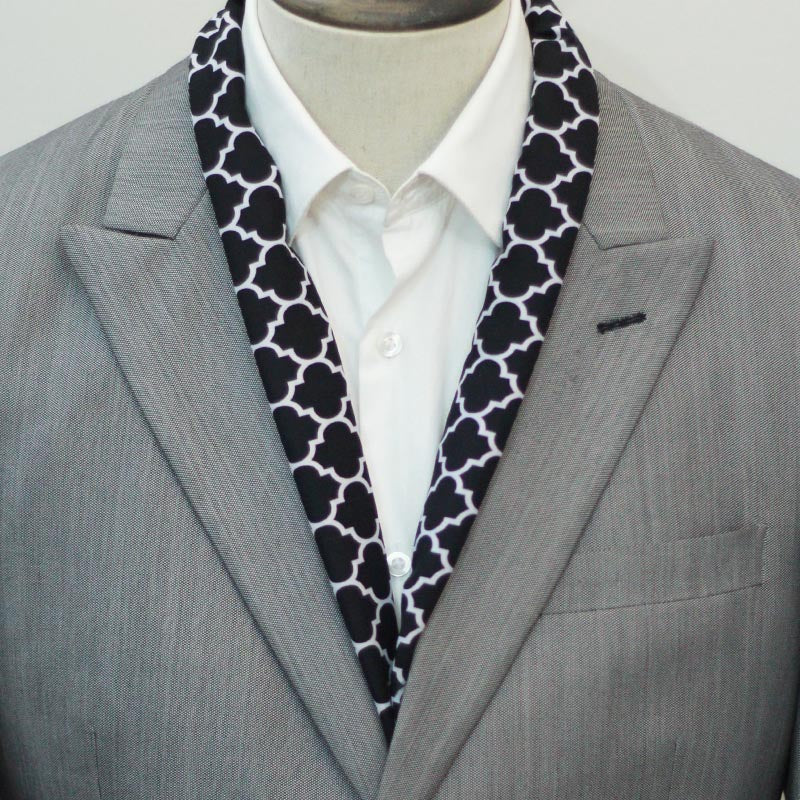 Black White Tartan Silk Men Scarf