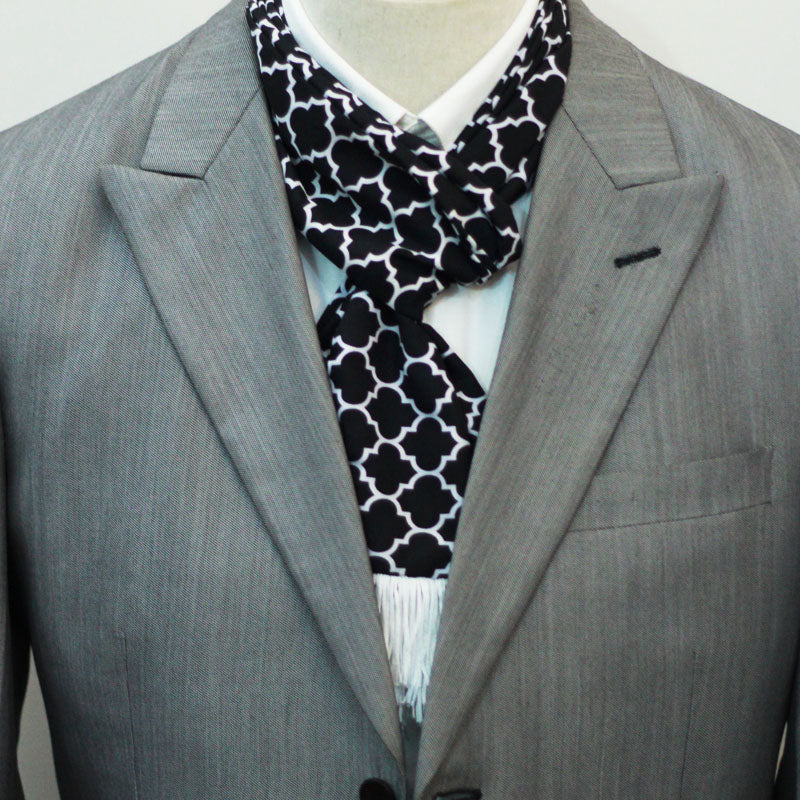 Black White Tartan Silk Men Scarf