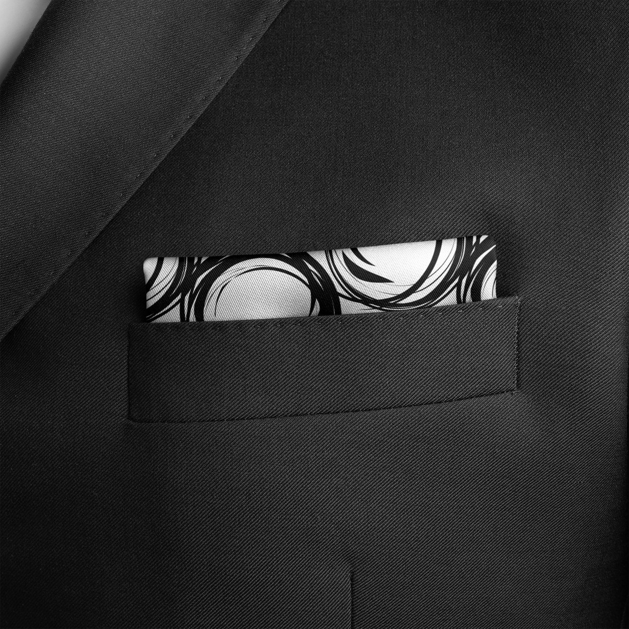 BLACK SPIRAL SILK POCKET SQUARE