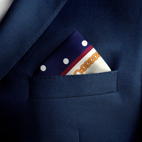 BLUE & GOLD MEDAL SILK POCKET SQUARE