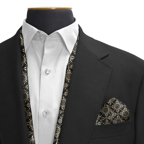 CLASSIC FLORAL GOLD & BLACK SCARF & POCKET  SQUARE SET