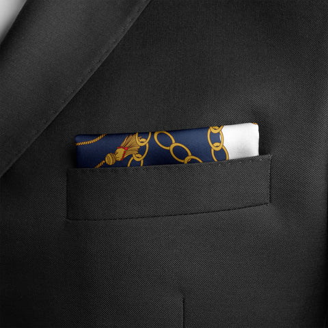 Blue & Gold Chain Silk Pocket Square