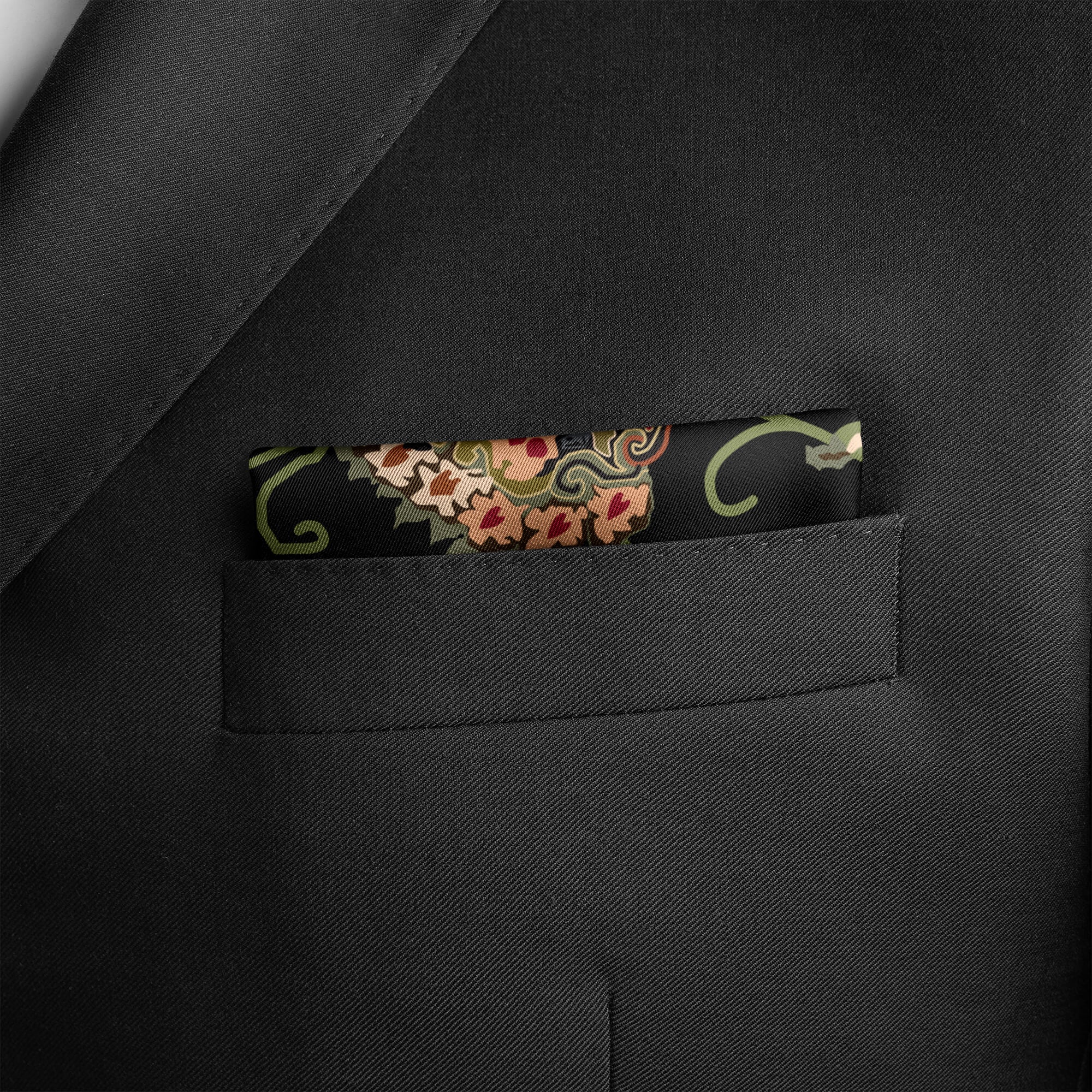 KIRSTEN BLACK SILK POCKET SQUARE