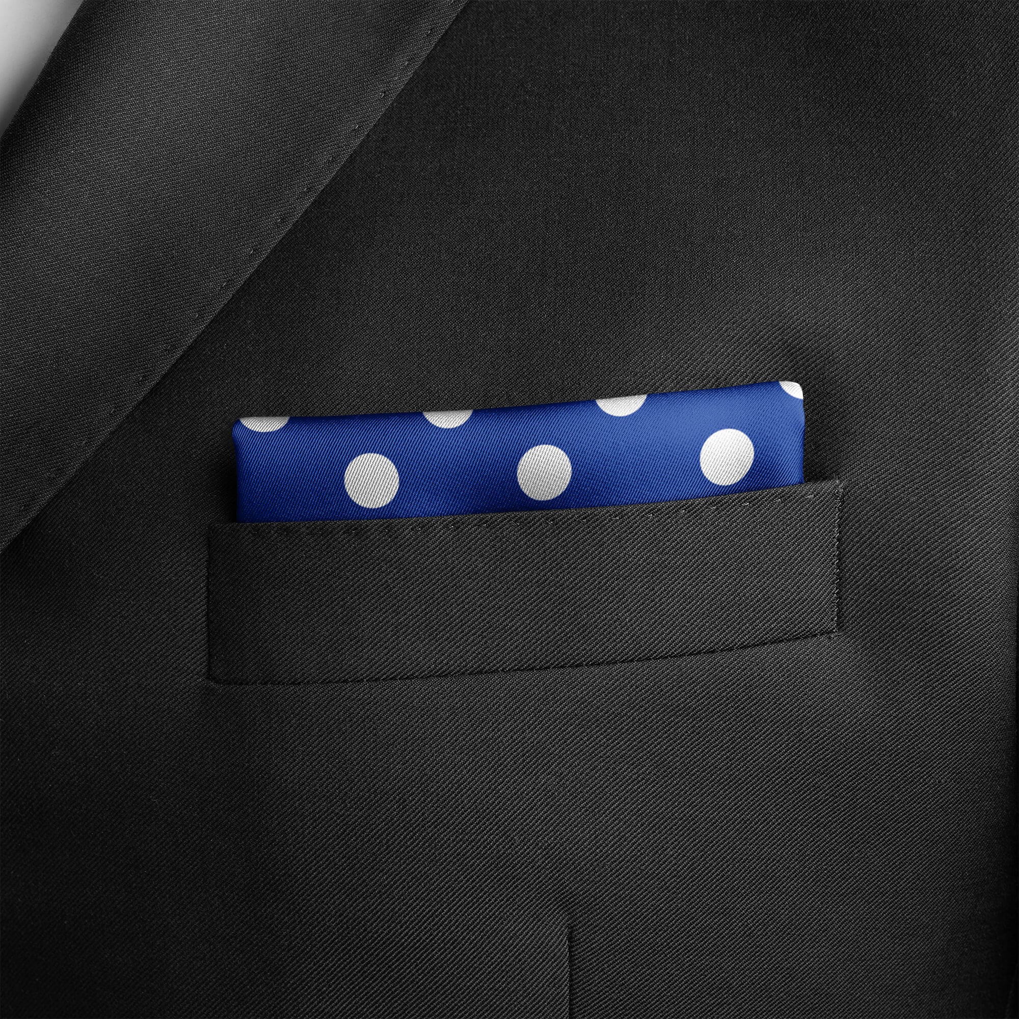 BLUE WITH WHITE POLKA SILK POCKET SQUARE